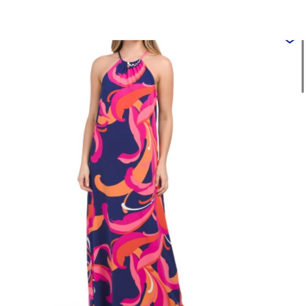 Trina Turk Halter Maxi Sundress in Blue and Pink